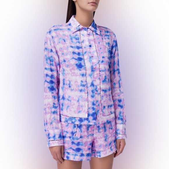 NWOT Alexis Zayne Tie-Dye Button-Up Shirt pink blue linen beaded - Picture 1 of 12